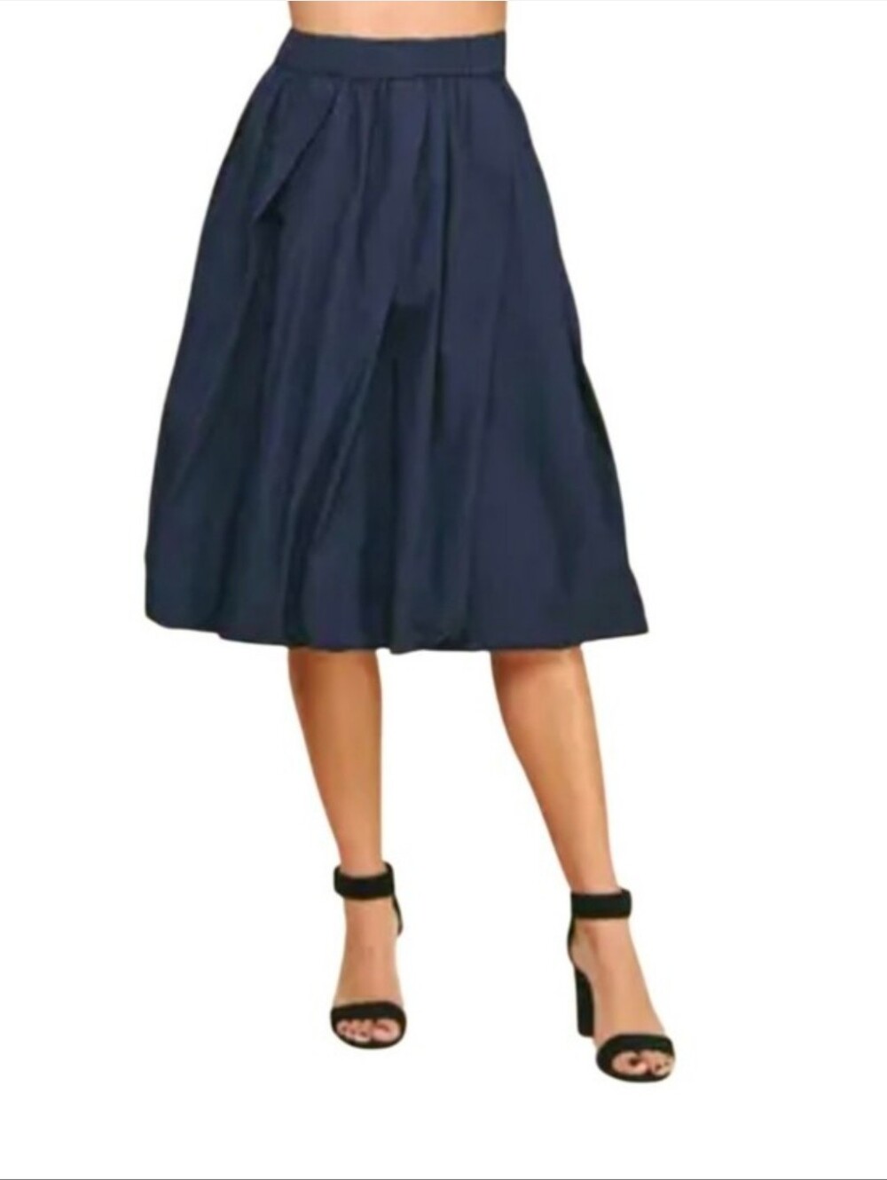 Navy Pleated Midi Skirt - Classic Women's Skirt